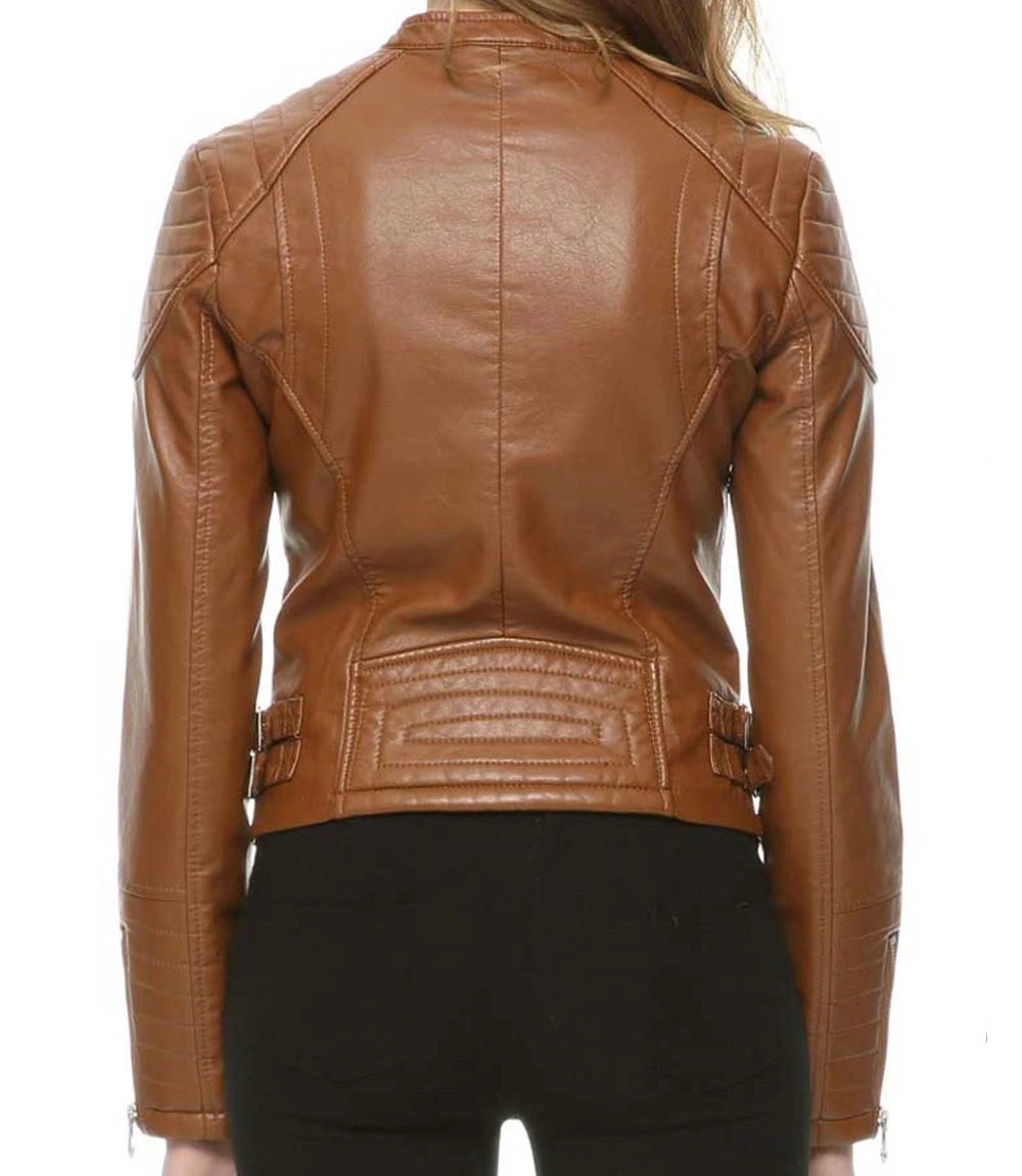 Womens Brown Slimming Moto Leather Jacket