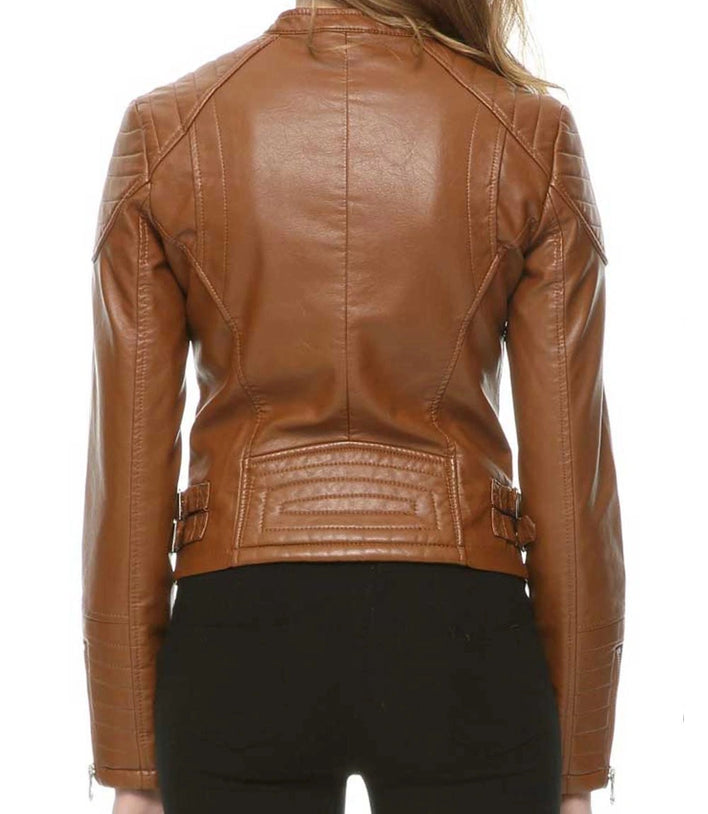 Womens Brown Slimming Moto Leather Jacket
