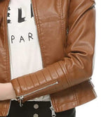 Womens Brown Slimming Moto Leather Jacket