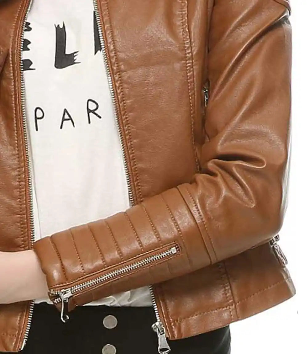 Womens Brown Slimming Moto Leather Jacket