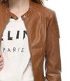 Womens Brown Slimming Moto Leather Jacket