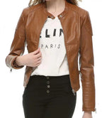 Womens Brown Slimming Moto Leather Jacket