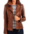 brown leather moto jacket

