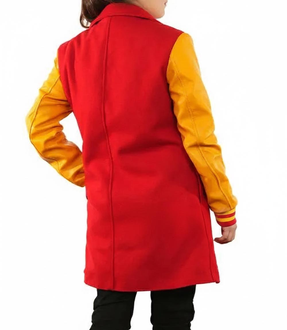 Two-Tone Yellow & Red Wool Blend Trench Coat