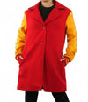 Two-Tone Yellow & Red Wool Blend Trench Coat