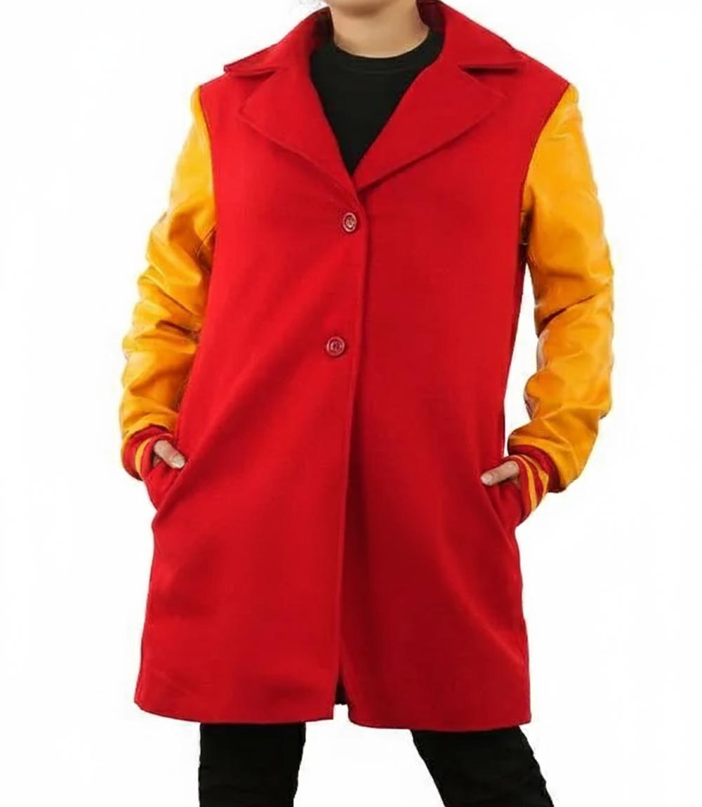 Two-Tone Yellow & Red Wool Blend Trench Coat