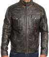 Mens Retro Distressed Brown Biker Leather Jacket