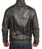 Mens Retro Distressed Brown Biker Leather Jacket
