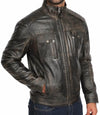 Mens Retro Distressed Brown Biker Leather Jacket