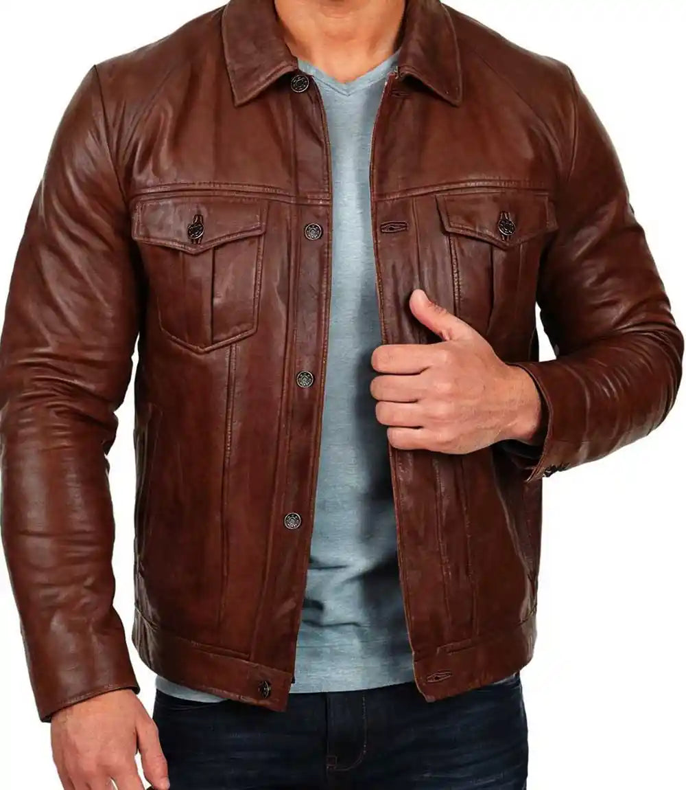 Mens Leather Trucker Jacket

