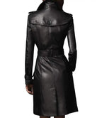 Black Women Leather Trench Coat