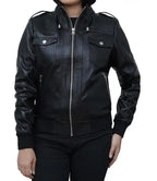 Black Women Bomber Jacket With Detachable Hood

