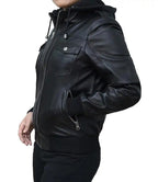 Black Women Jacket With Detachable Hood

