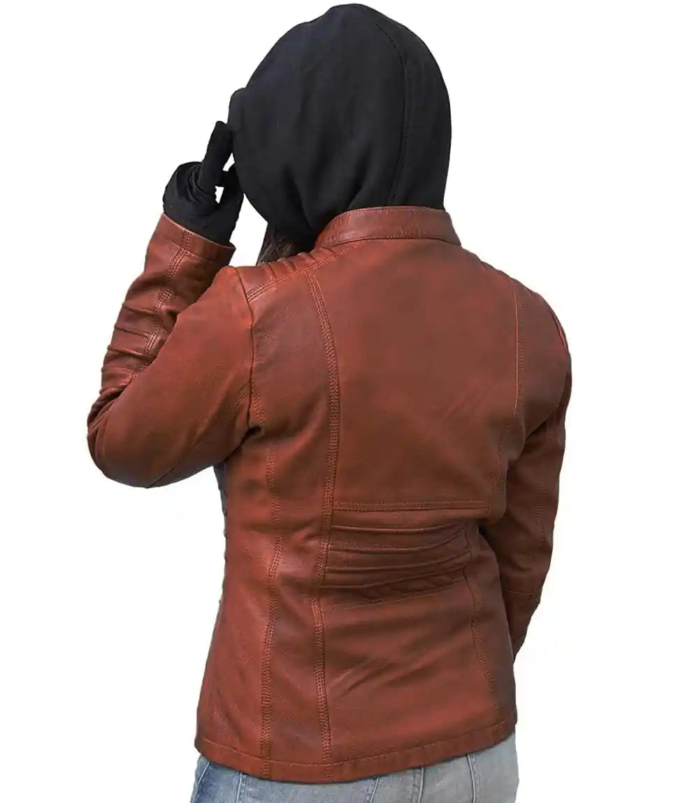 Brown Women Jacket With Detachable Hood

