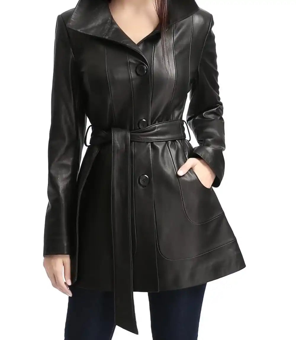 Women Long Leather Jacket