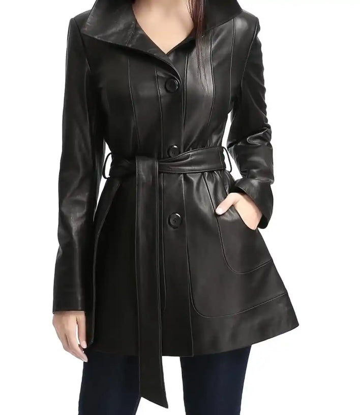Women Long Leather Jacket