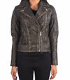 Womens Petite Moto Distressed Brown Leather Jacket