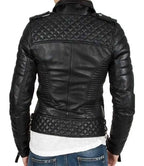 Womens Petite Black Quilted Leather Jacket