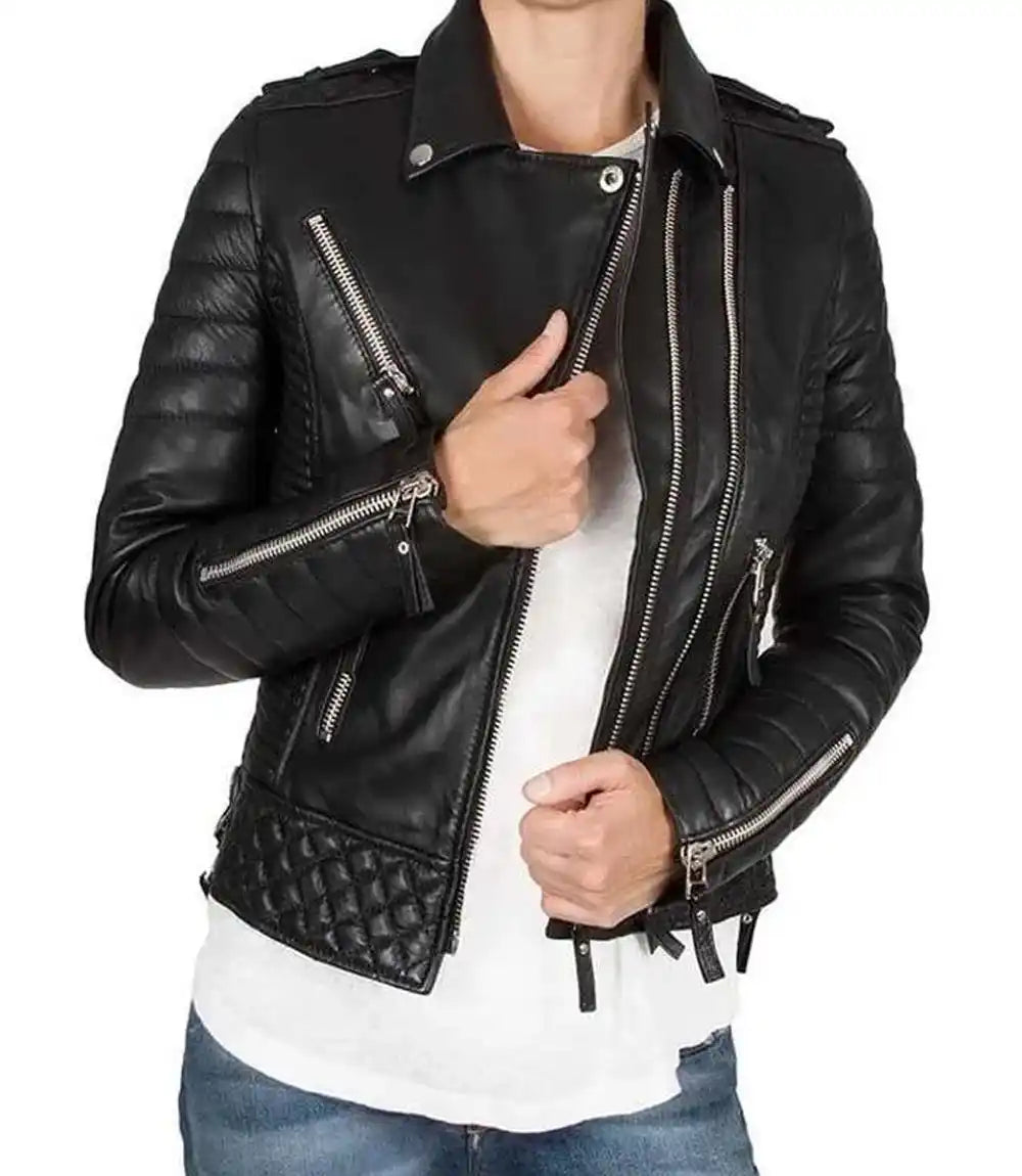 Womens Petite Black Quilted Leather Jacket