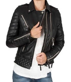 Womens Petite Black Quilted Leather Jacket