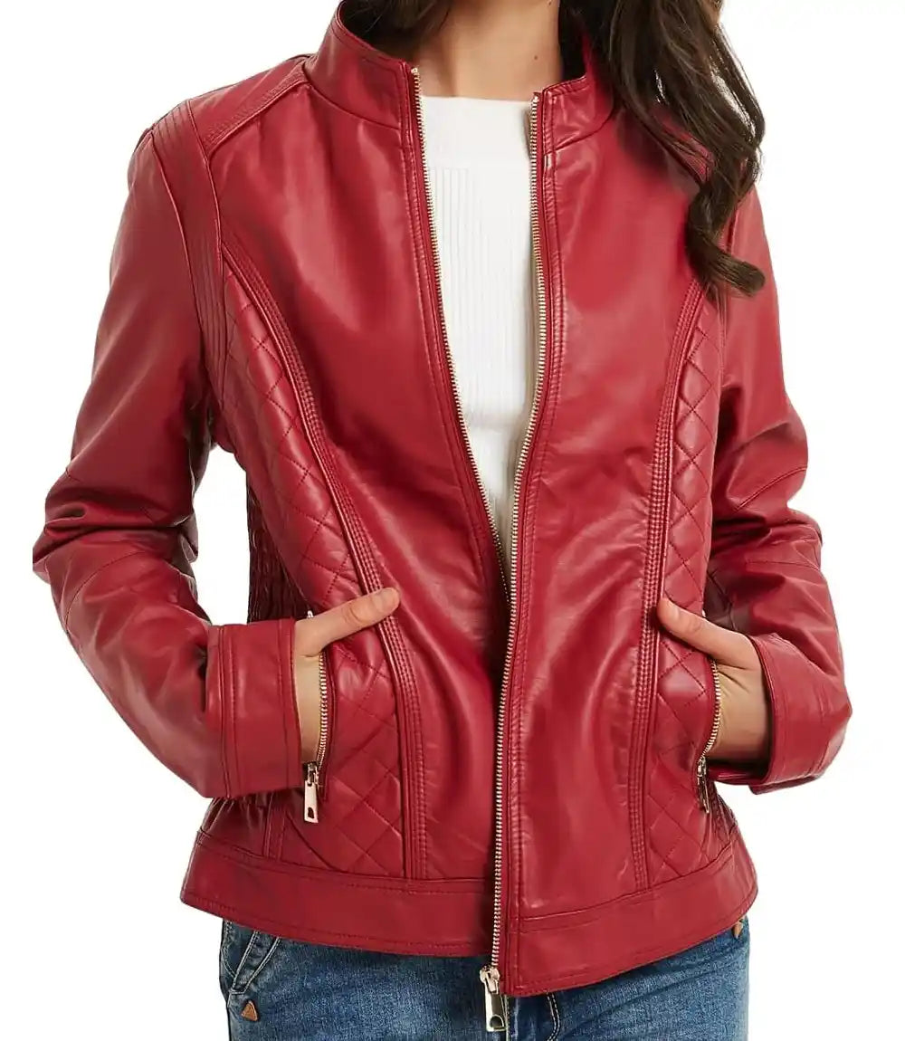 Petite Moto Jacket Red