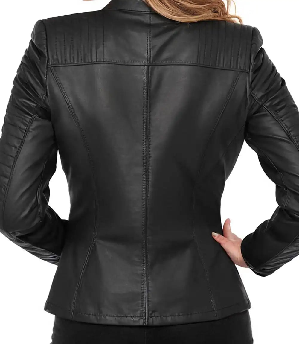 Women Classic Motorcycle Leather Jacket
