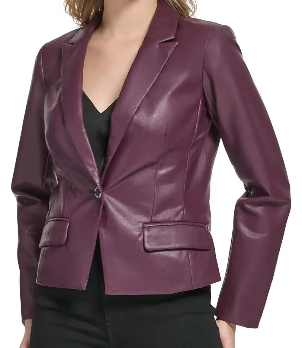 Petite Leather Blazer Purple