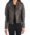 Womens Petite Moto Distressed Brown Leather Jacket