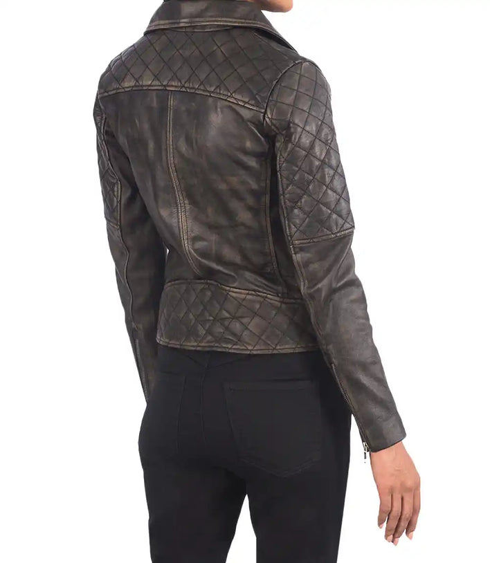 Womens Petite Moto Distressed Brown Leather Jacket