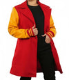 Two-Tone Yellow & Red Wool Blend Trench Coat