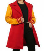 Two-Tone Yellow & Red Wool Blend Trench Coat