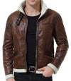 Mens Shearling Moto Brown Sherpa Leather Jacket