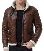Mens Shearling Moto Brown Sherpa Leather Jacket