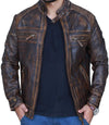 Cafe Racer Brown Leather Jacket Distressed

