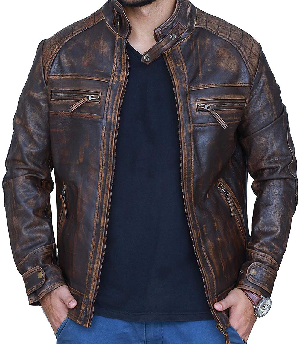 Cafe Racer Brown Leather Jacket Distressed

