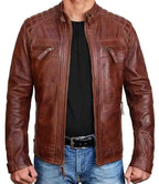 Mens Brown Cafe Racer Vintage Quilted Leather Jacket - MovieStarJacket