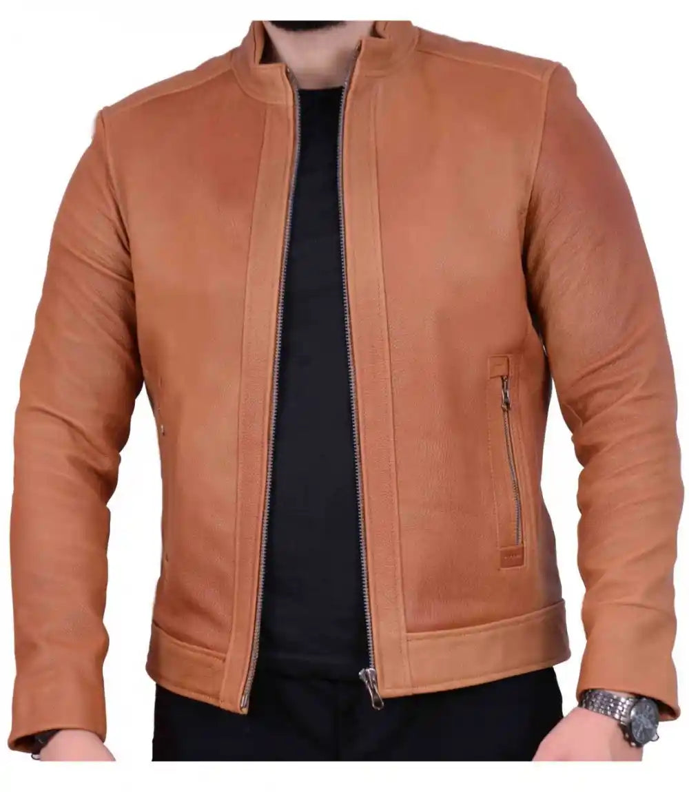 Mens Cropped Leather Moto Jacket