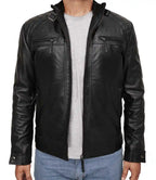 Biker Cropped Leather Moto Jacket Black

