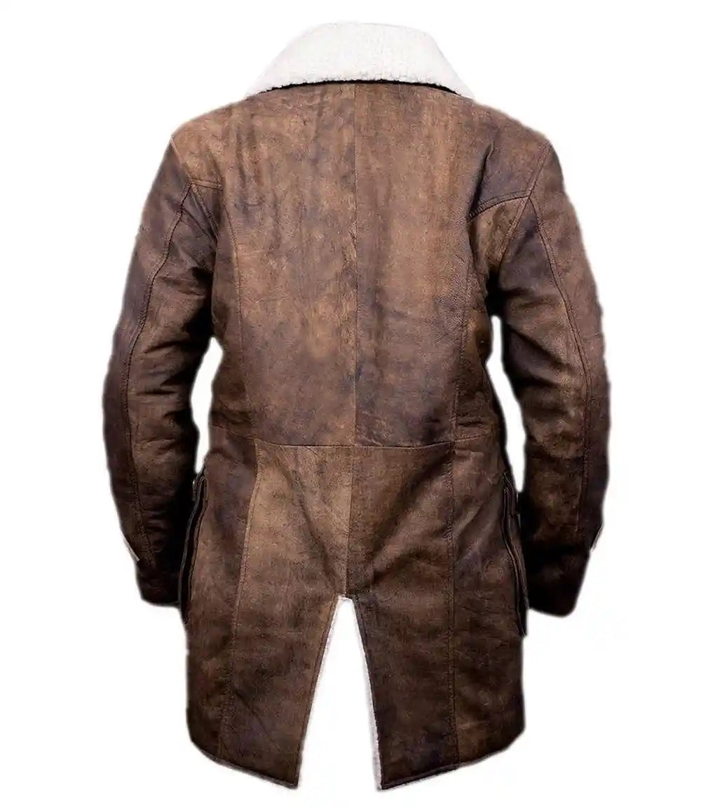 Brown leather jacket with white lining on a white background