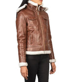 Distressed Brown Women Hooded Leather Jacket - MovieStarJacket