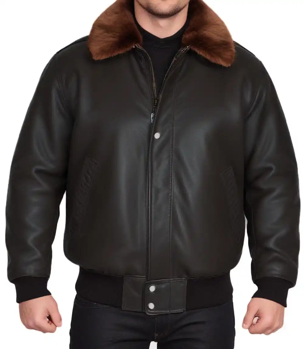 Mens Brown Flight Bomber Genuine Leather Jacket