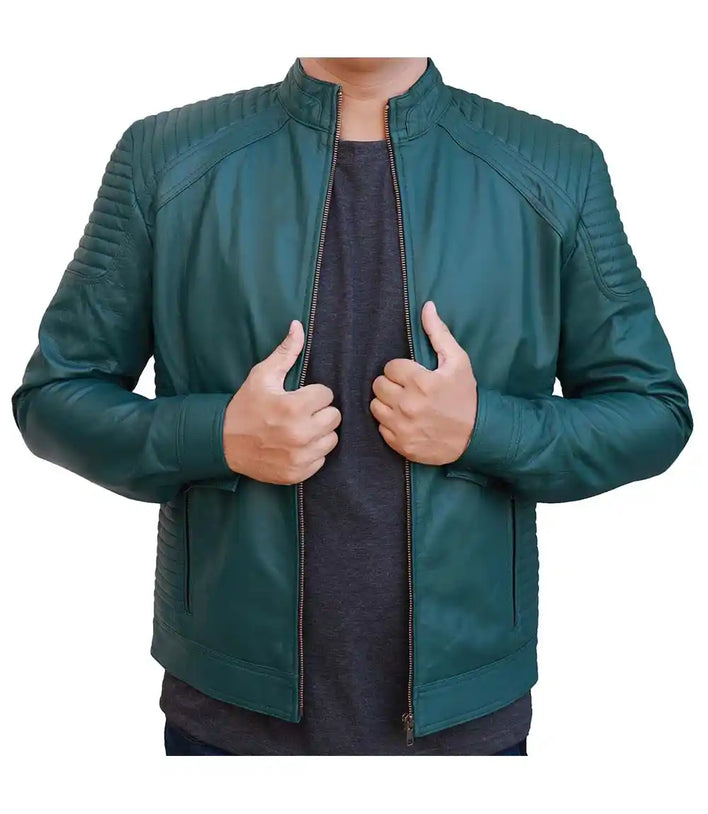 Green Leather Moto Jacket