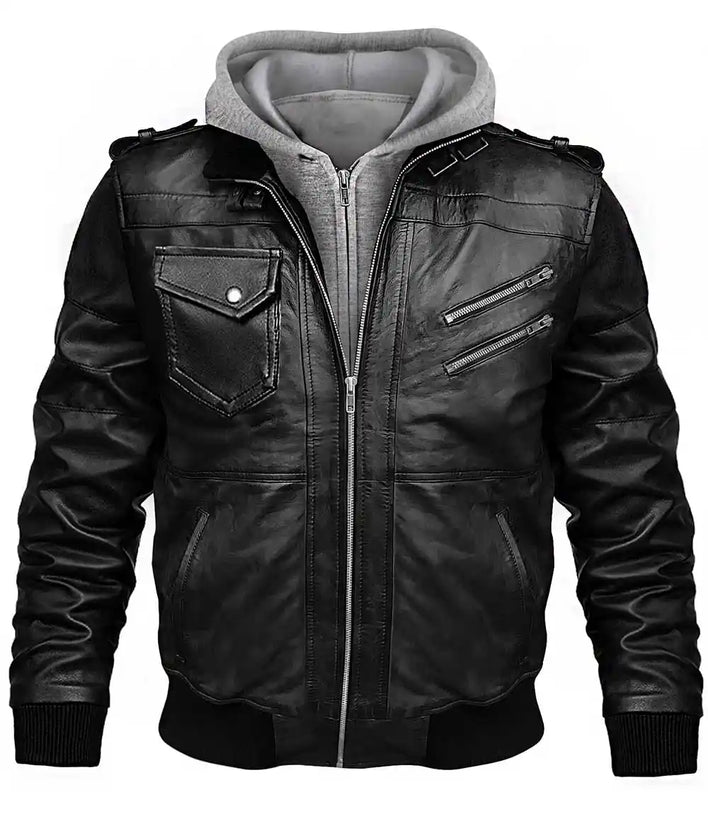 Leather Jacket With Hood Vintage

