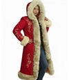 Luxury Red Christmas Coat For Women with Golden Scrollwork - MovieStarJacket