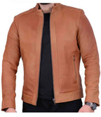 Mens Biker Cognac Leather Jacket - MovieStarJacket
