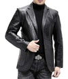 Mens Black Leather Alligator Texture Blazer Coat - MovieStarJacket