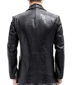 Mens Black Leather Alligator Texture Blazer Coat - MovieStarJacket