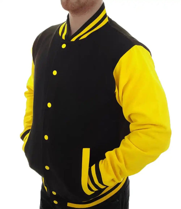 Mens Bomber Black and Yellow Letterman Jacket - MovieStarJacket