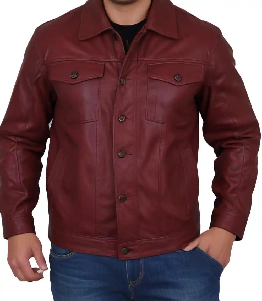 Mens Leather Trucker Jacket
