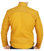 Mens Cropped Yellow Leather Moto Jacket - MovieStarJacket